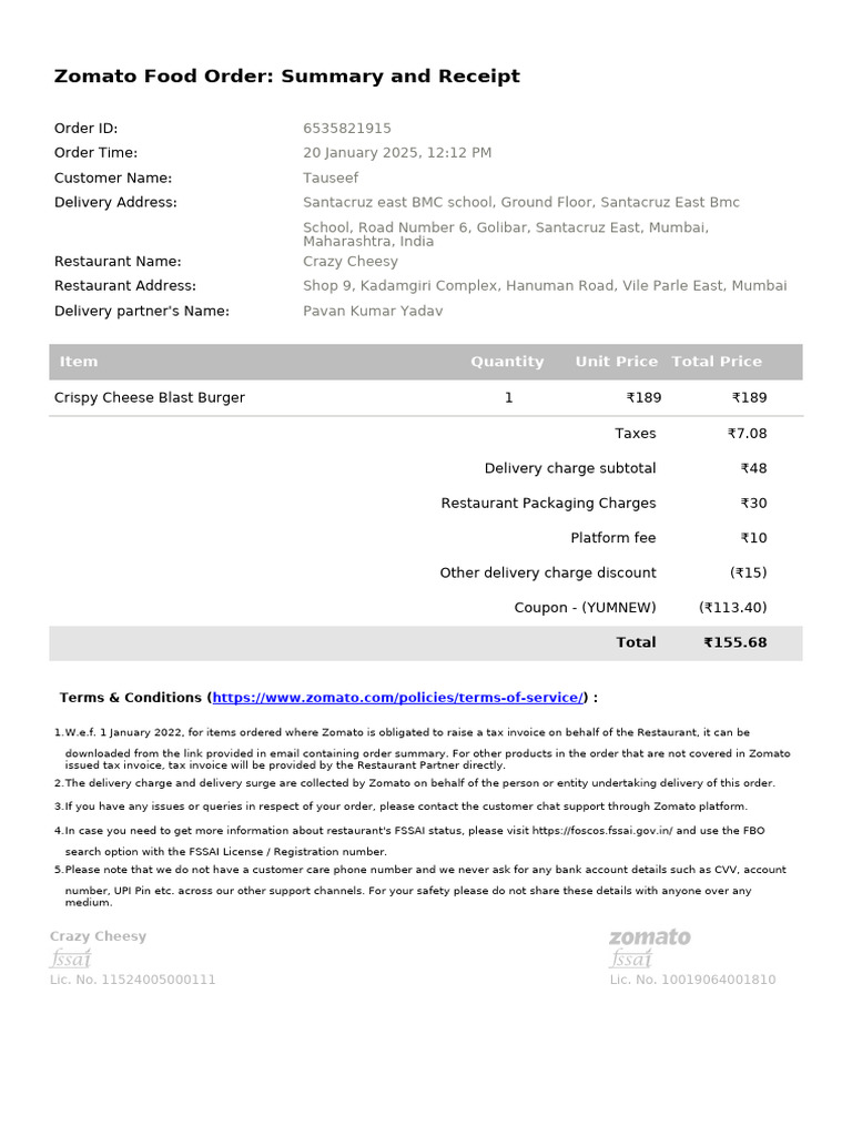 Crazy Cheesy Menu Order Summary | PDF | Business
