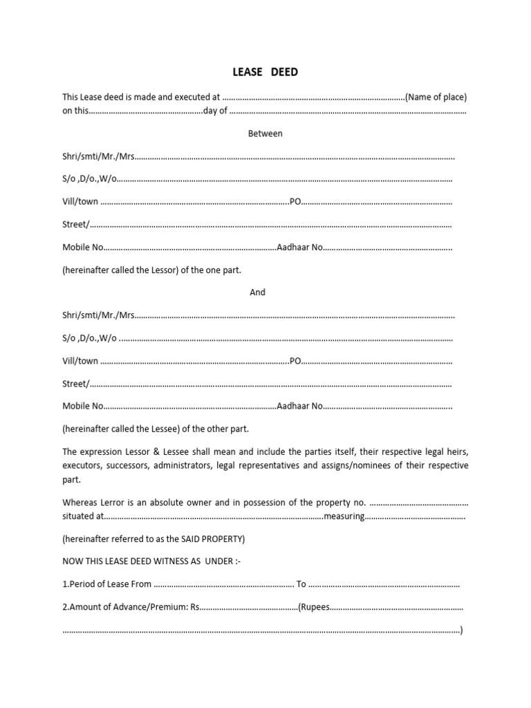 LEASE DEED | PDF | Lease | Renting
