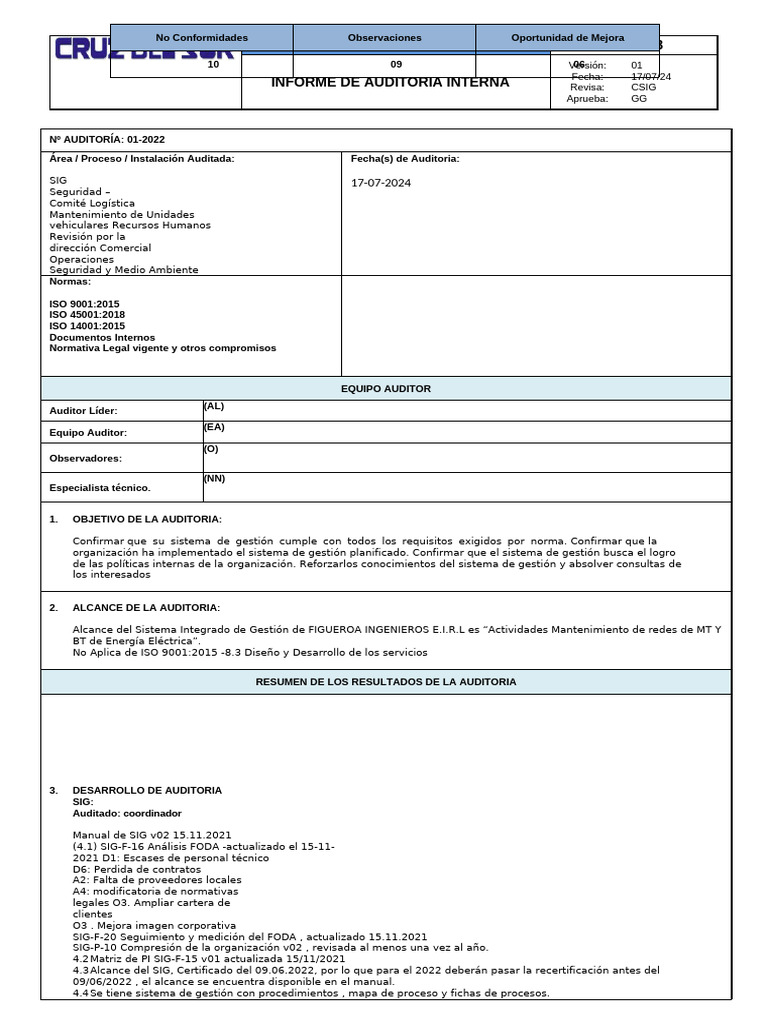 Informe de Auditoría Interna SIG 2024 | PDF | Auditoría | Sistema de ...