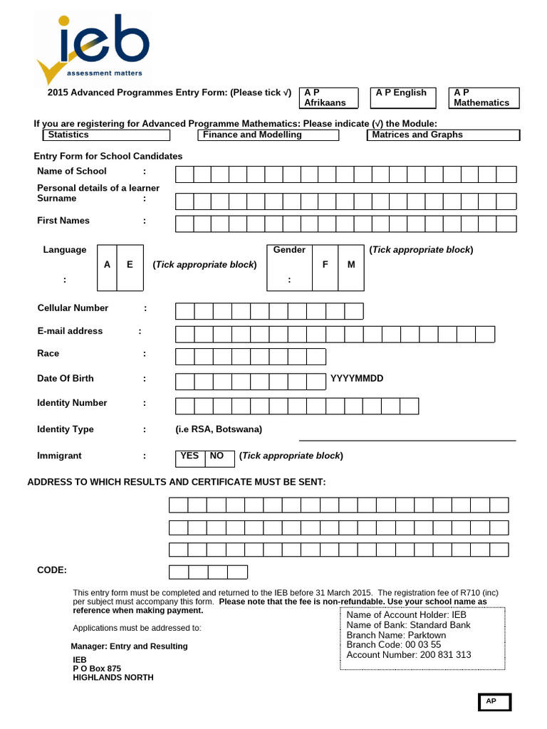 2015 Advanced Programmes Entry Form | PDF
