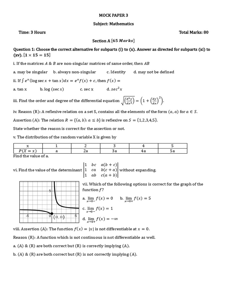 Mathematics Mock Paper 3 Exam | PDF | Matrix (Mathematics) | Determinant