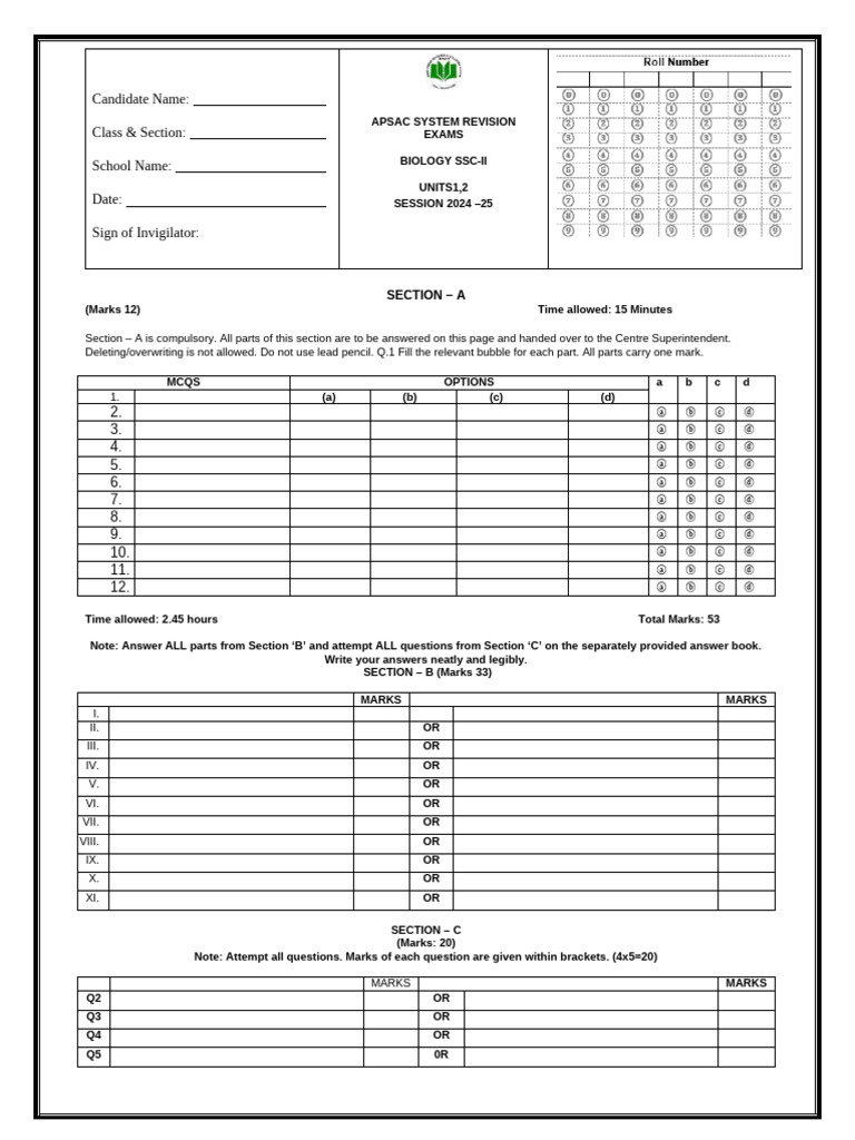 Revision Test Pattern For SSC Iand II | PDF | Standardized Tests