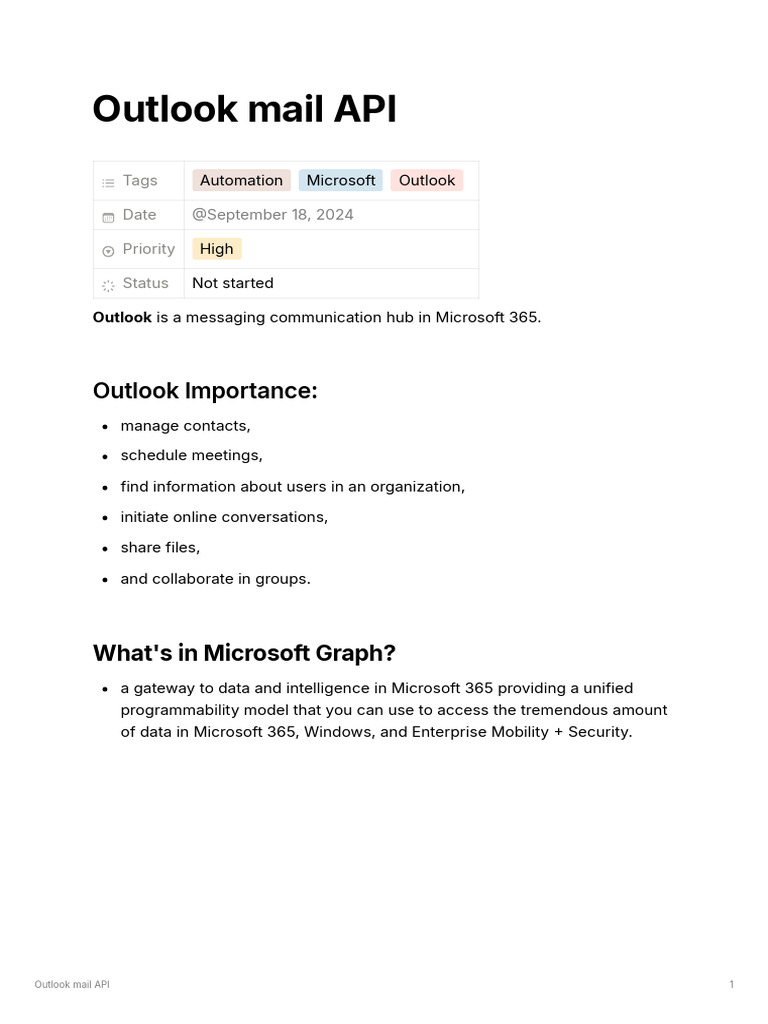Outlook Mail API Overview | PDF