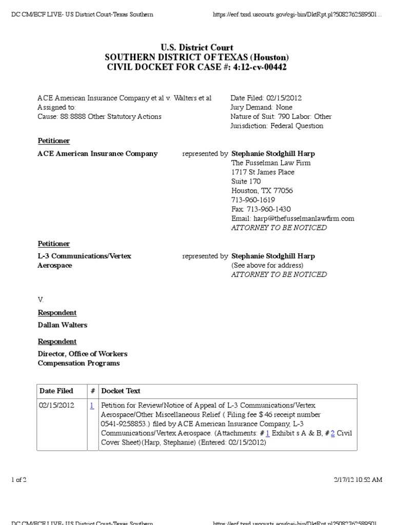 ACE American Insurance Company Et Al v. Walters Et Al. - Docket | PDF ...