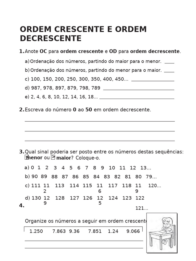 Atividades de Ordem Crescente e Decrescente | PDF