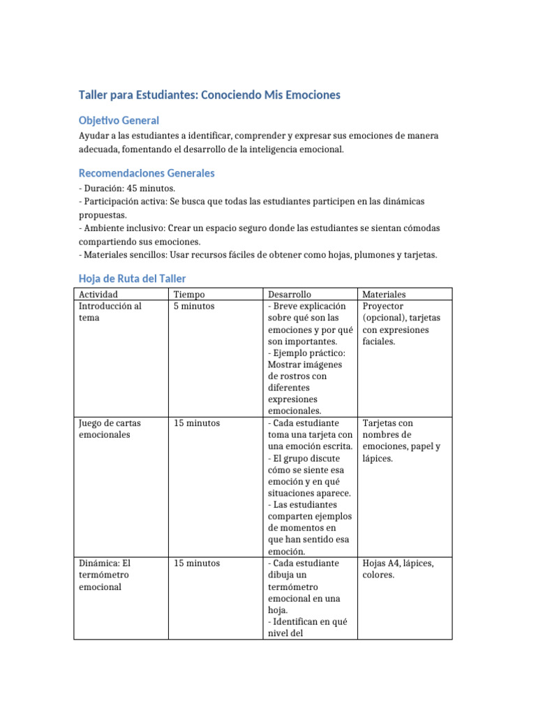 Taller de Inteligencia Emocional para Estudiantes | PDF | Las emociones ...