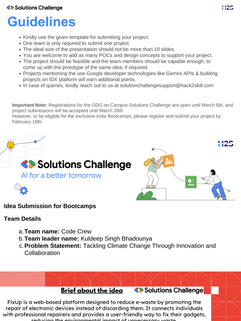Solutions Challenge - Idea Submission For Bootcamp | PDF