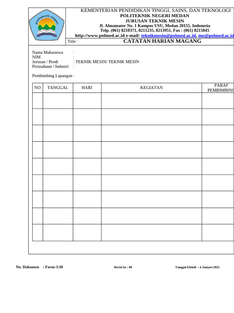 Catatan Harian Magang Teknik Mesin | PDF