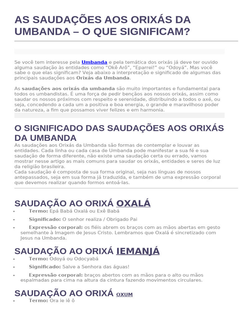 Significado das Saudações na Umbanda | PDF | Santeria