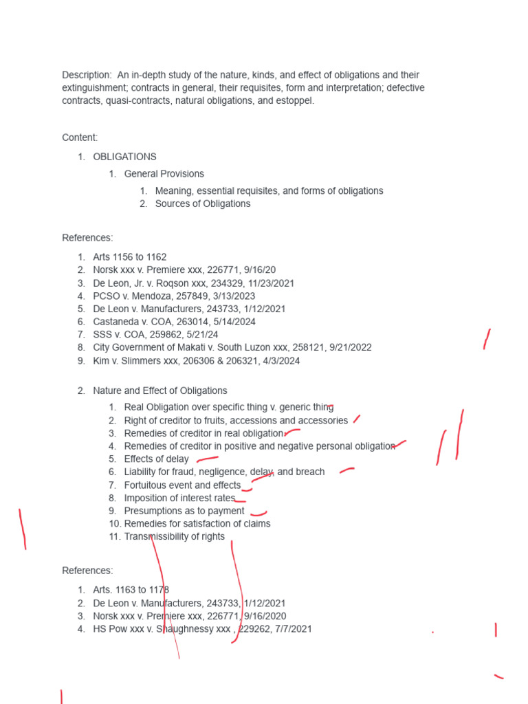 Obligations and Contracts Overview | PDF | Law Of Obligations ...