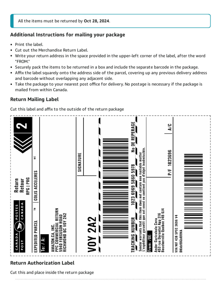 Package Return Instructions and Label Guide | PDF