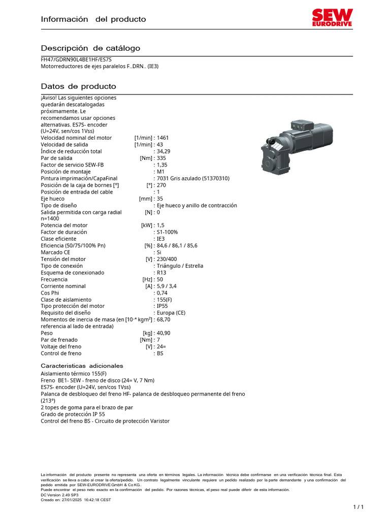 Detalles Técnicos de Motorreductor | PDF