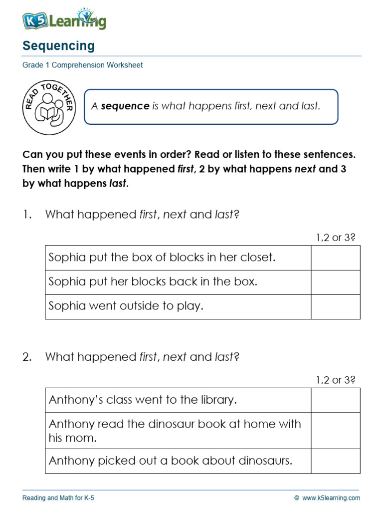 Grade 1 Sequencing Events Worksheet | PDF