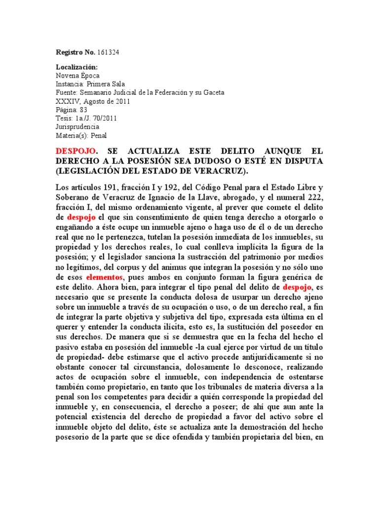 Juris de Despojo | PDF | Posesión (Ley) | Derecho penal