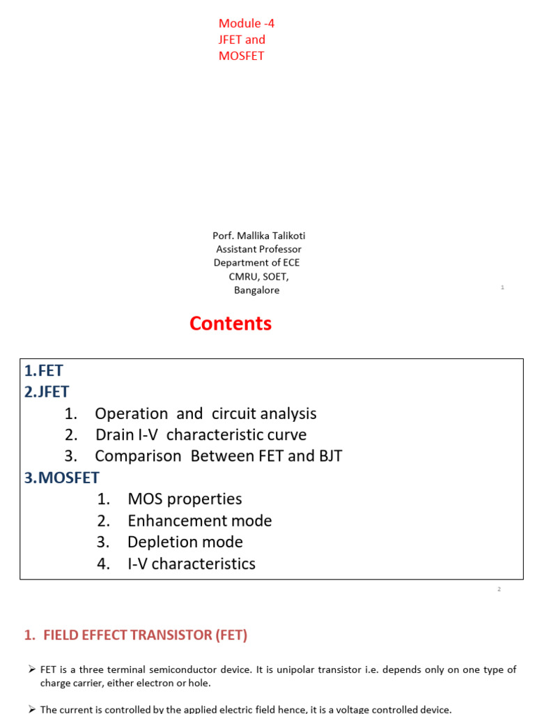 JFET and MOSFET Overview Notes | PDF | Field Effect Transistor | Mosfet