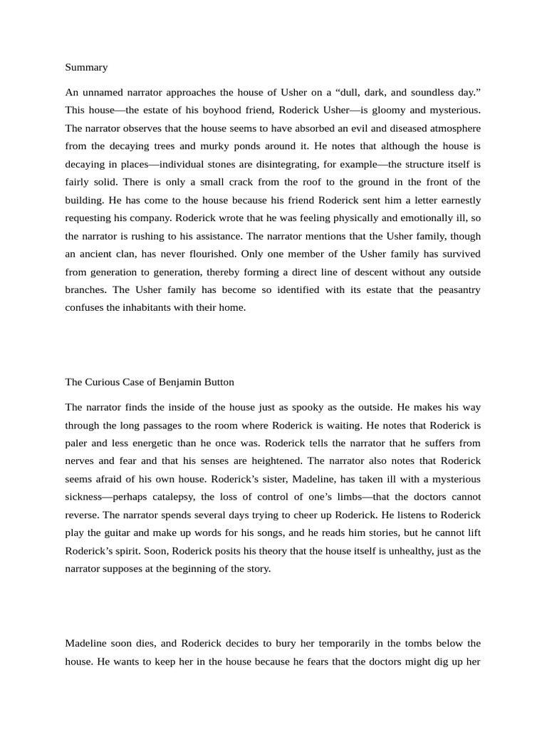 The Fall of the House of Usher Summary PDF