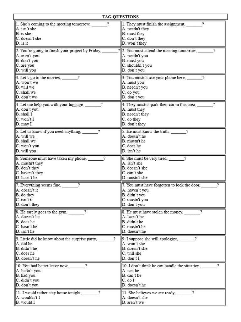 Tag Questions and Inversion Exercises | PDF | Question