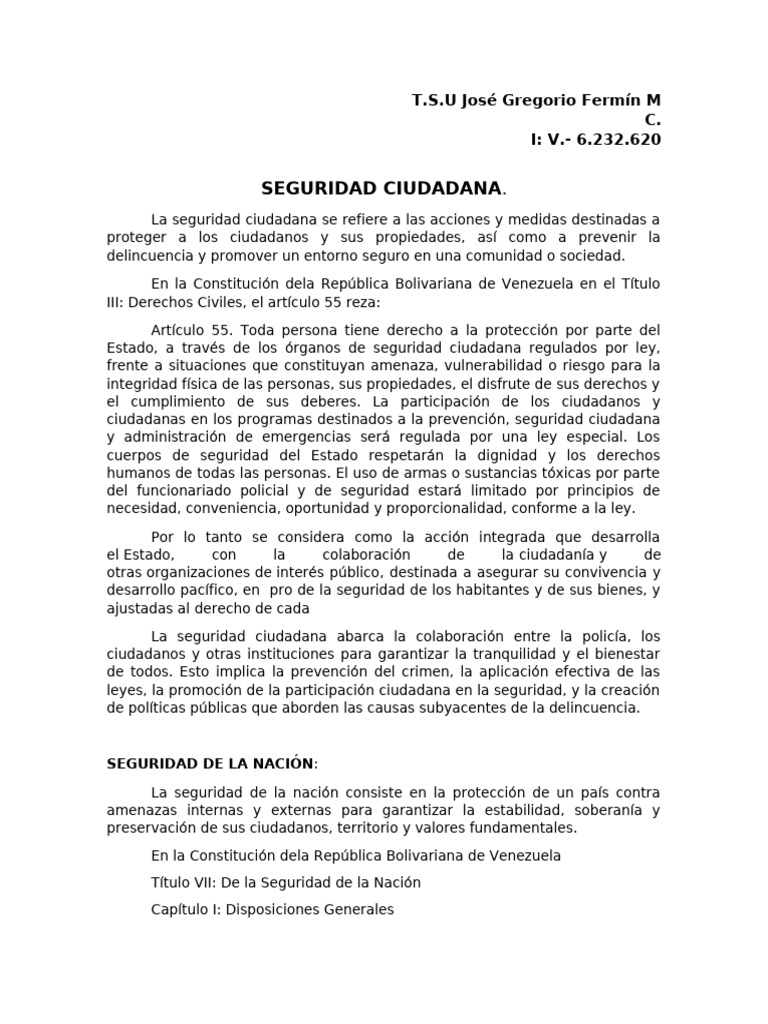 Seguridad Ciudadana y Nacional en Venezuela | PDF | Valores | Policía