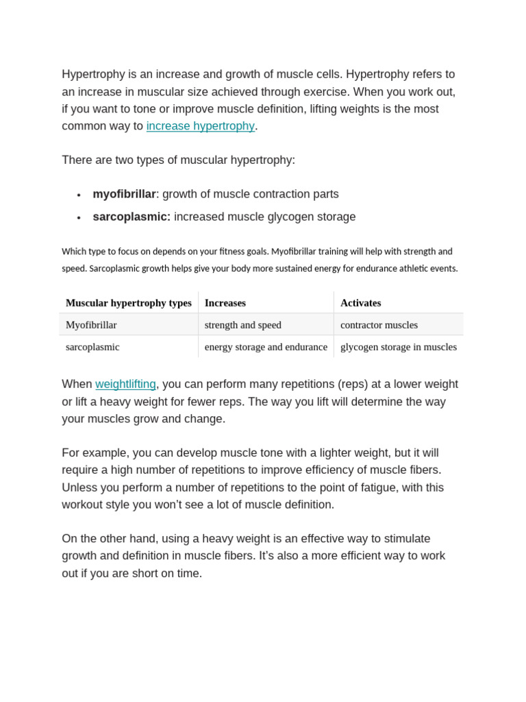 Hypertrophy is an increase and growth of muscle cells | PDF