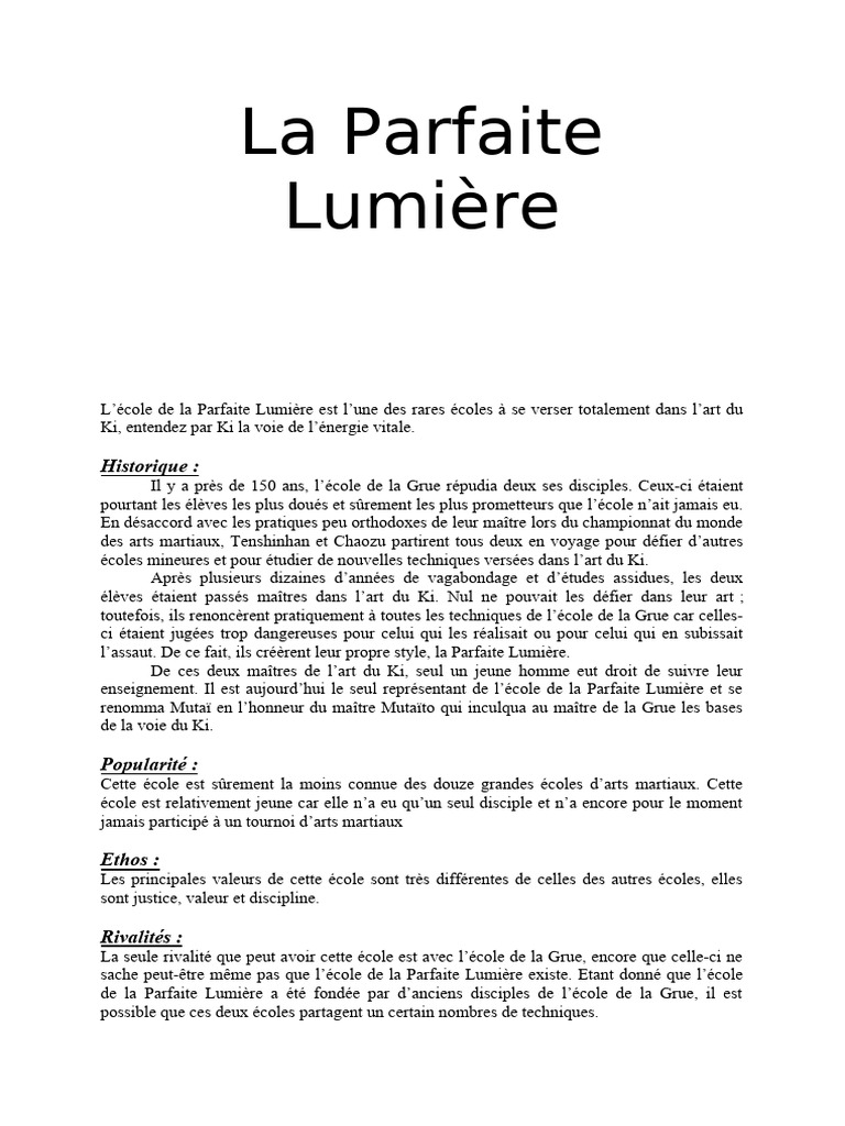 École de la Parfaite Lumière | PDF