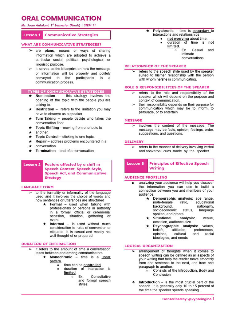 Oral Com 1st Sem (Finals) | PDF | Conversation | Word