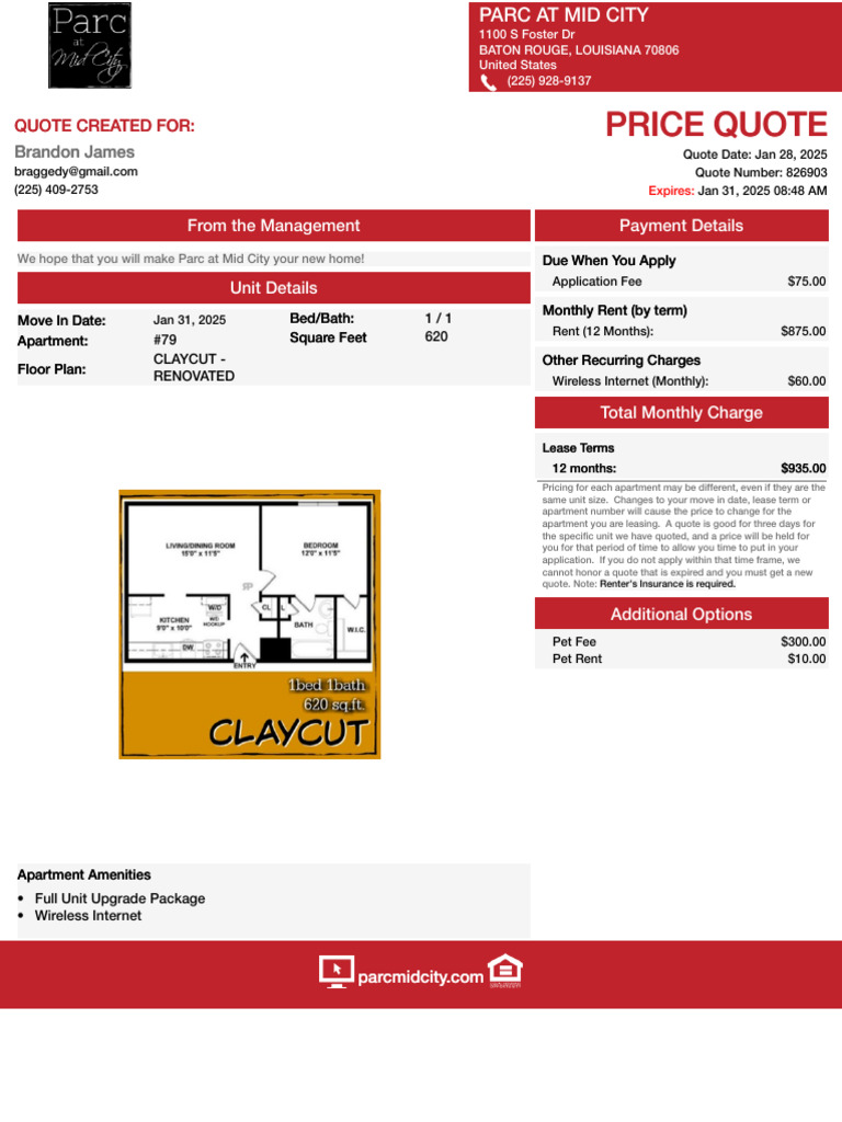 Application Quote 826903 20250128074834 | PDF | Renting | Lease
