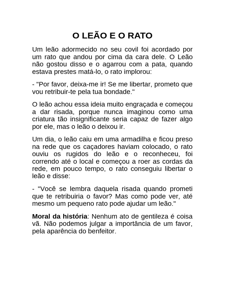 O Leão e o Rato: A Moral da Gentileza | PDF