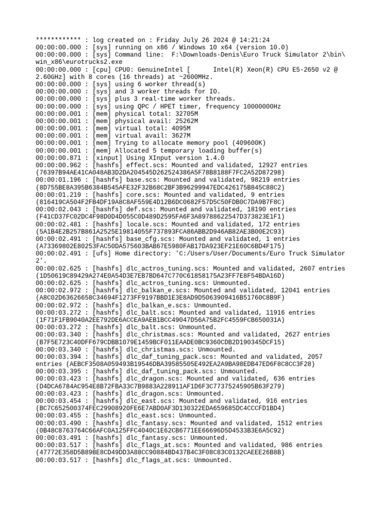 Euro Truck Simulator 2 Log Details | PDF | Thread (Computing) | Computing