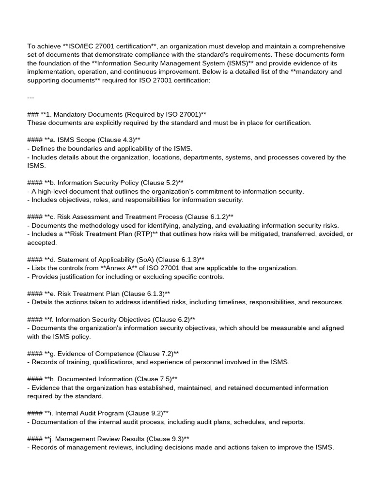 ISO 27001 Certification Document Checklist | PDF | Information Security ...