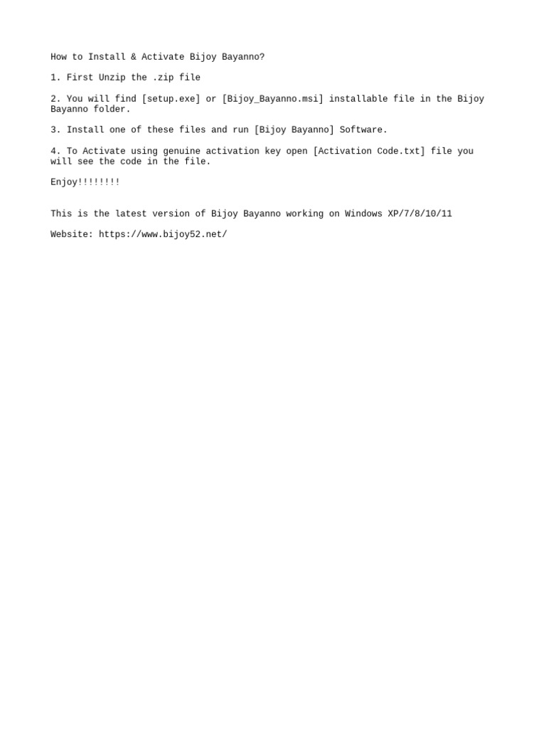 Install & Activate Bijoy Bayanno Guide | PDF