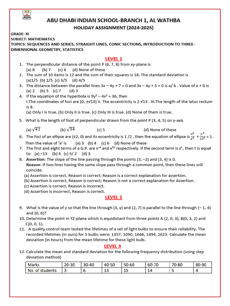 Grade XI Math Holiday Assignment 2024-25 | PDF | Elementary Geometry ...