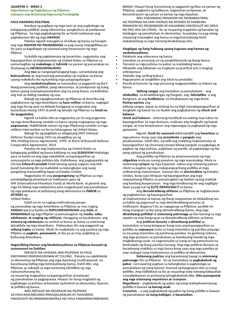 Q3 AP7 NOTES Week 3 | PDF