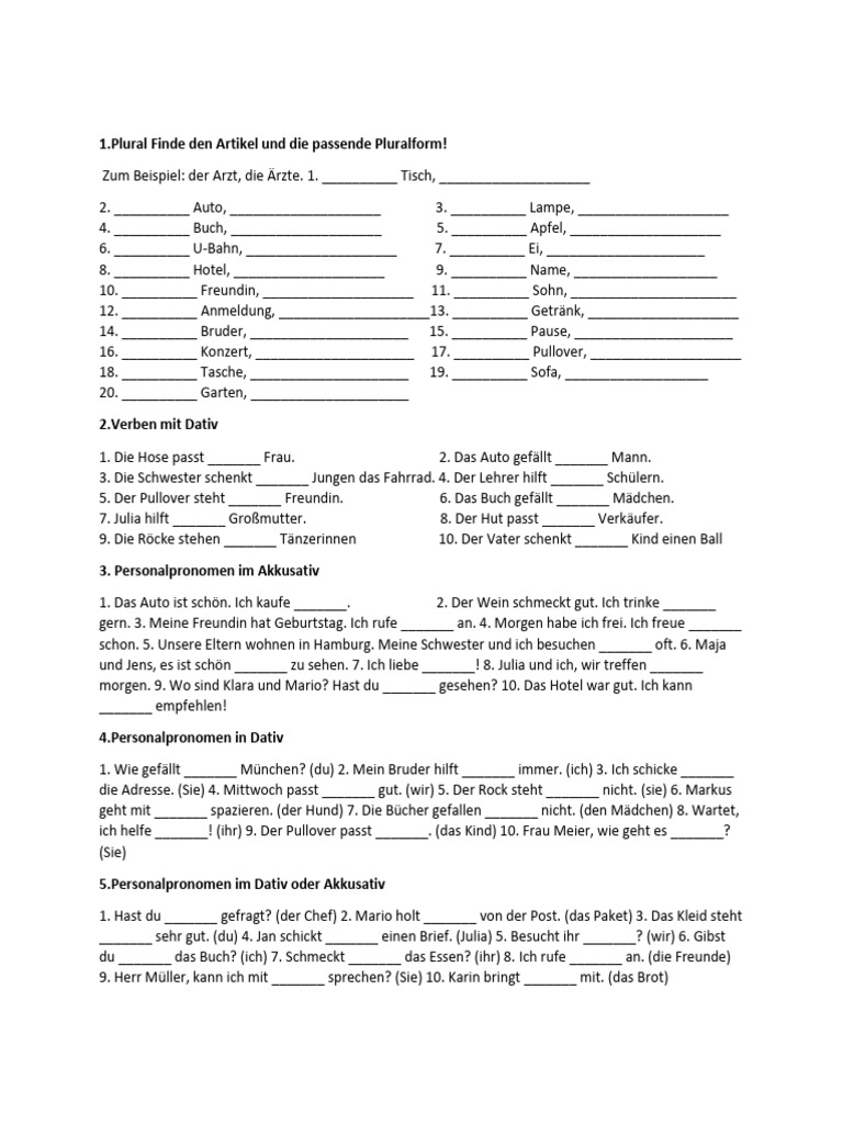 Grammatikübungen A1 | PDF