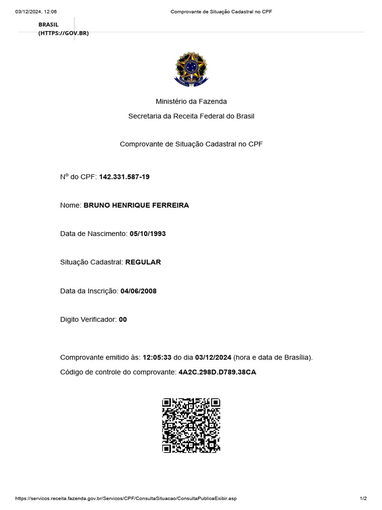 Comprovante de CPF Regularizado | PDF