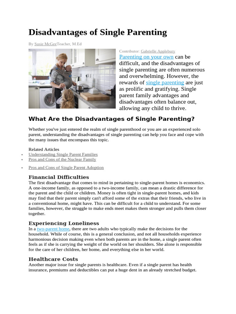 Disadvantages of Single Parenting Explained | PDF | Single Parent ...