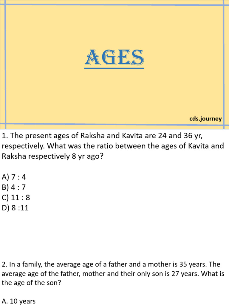 Age Ratio Puzzles for Math Enthusiasts | PDF