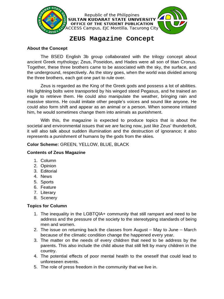 ZEUS Magazine Concept | PDF | Zeus