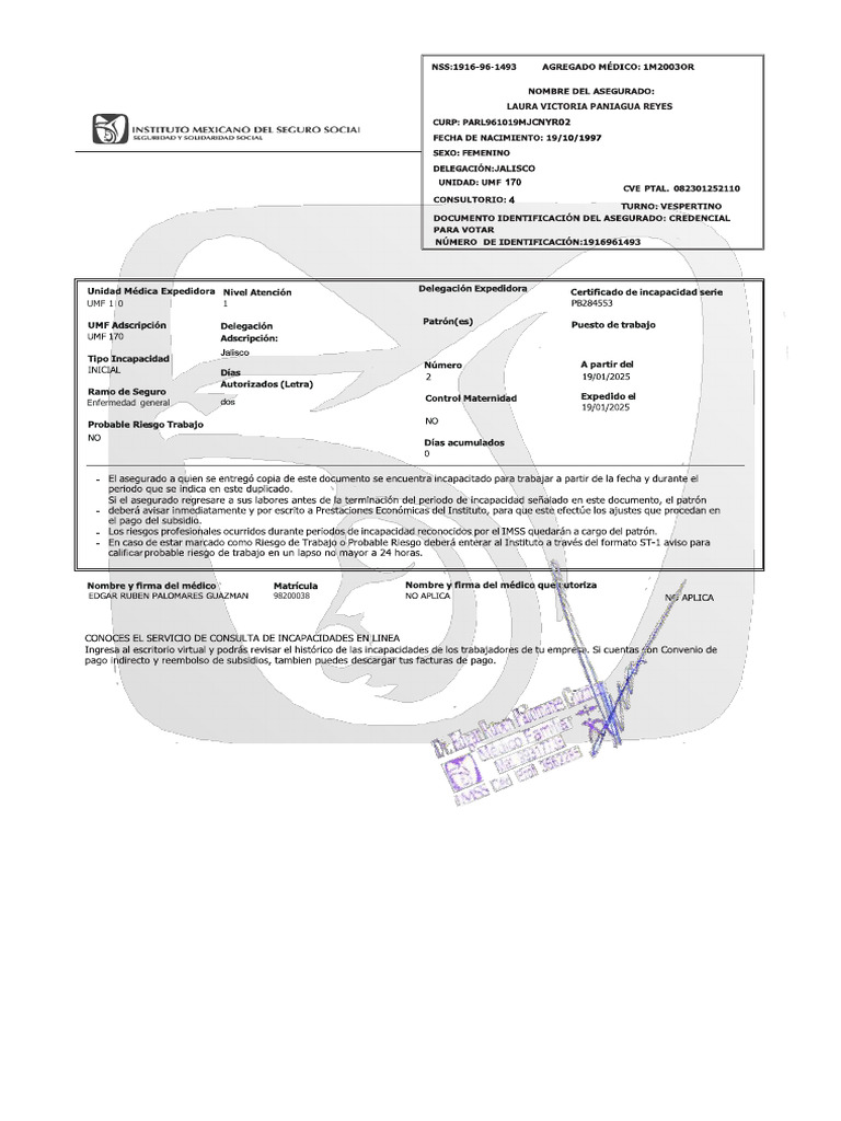 Certificado de Incapacidad Laboral | PDF