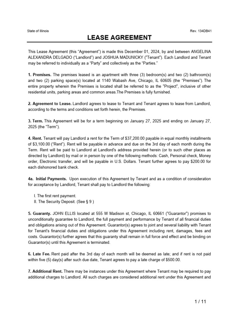 Illinois 3-Bedroom Lease Agreement | PDF | Leasehold Estate | Landlord