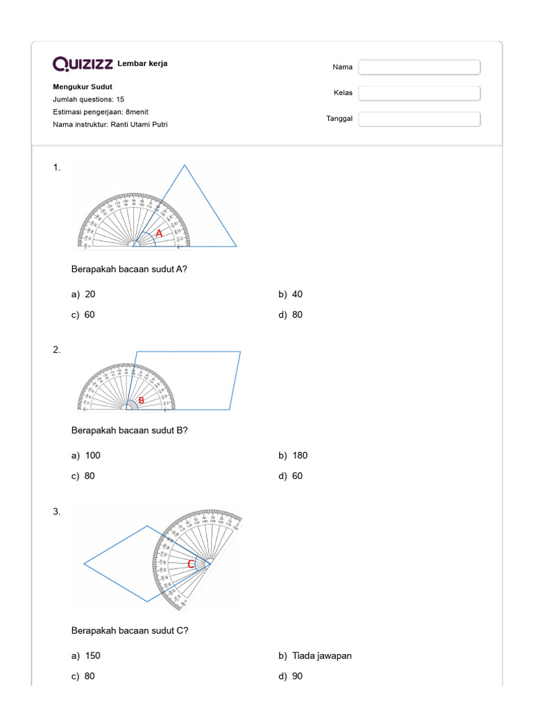 Quizizz - Mengukur Sudut | PDF