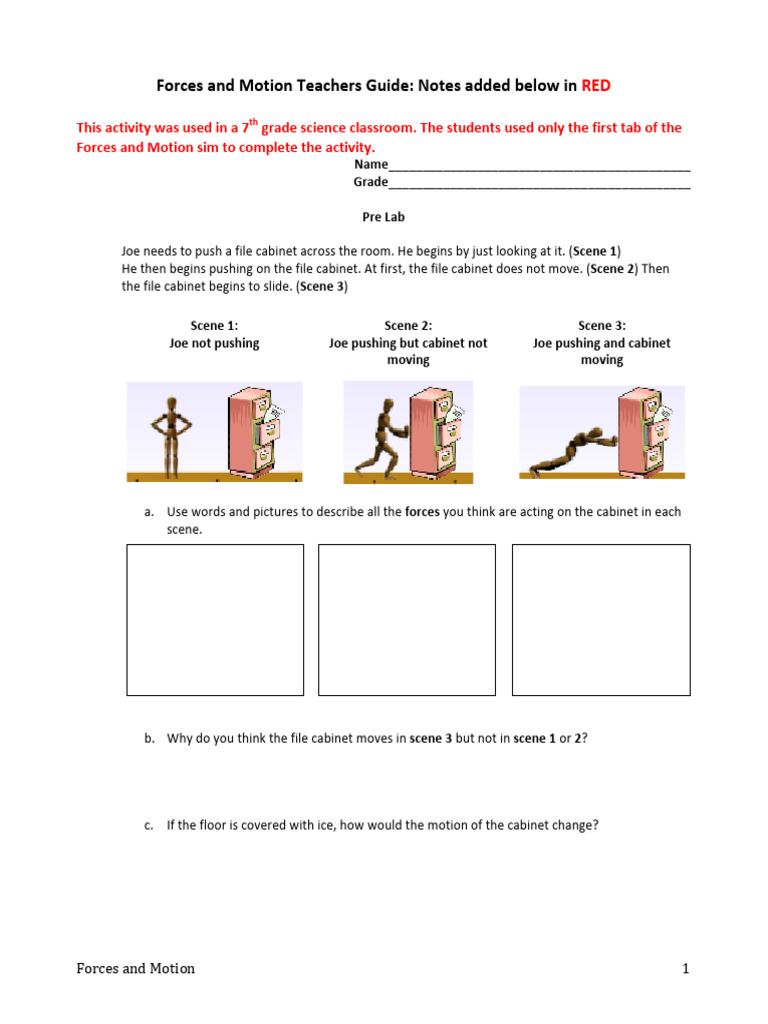 Forces and Motion 1D With Teacher Comments | PDF | Force