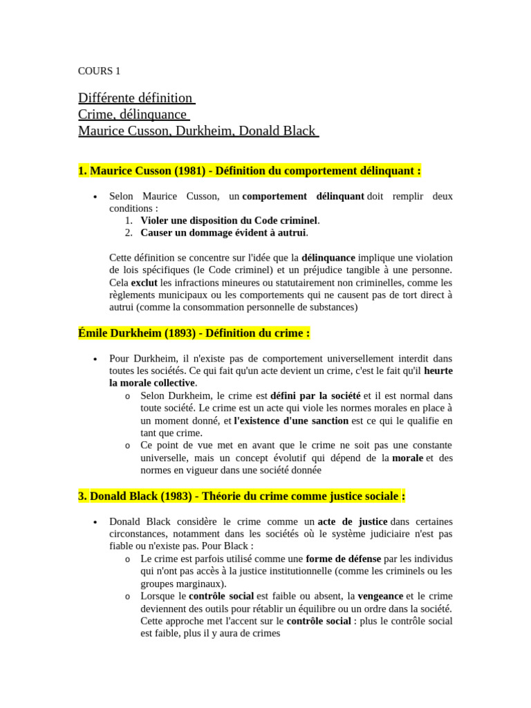 Définitions du crime et de la délinquance | PDF | Crimes | Crime et ...