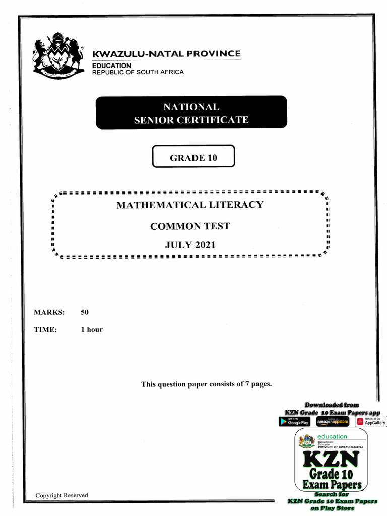Maths Literacy Grade 10 June 2021 QP Only | PDF