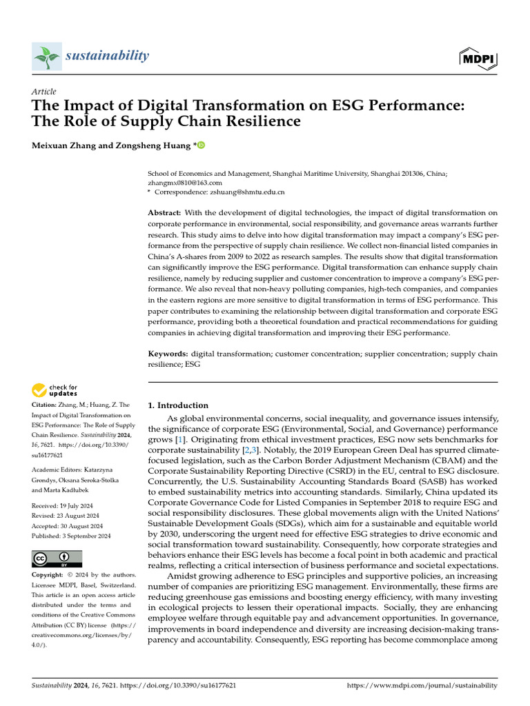 The Impact of Digital Transformation On ESG Performance - The Role of ...