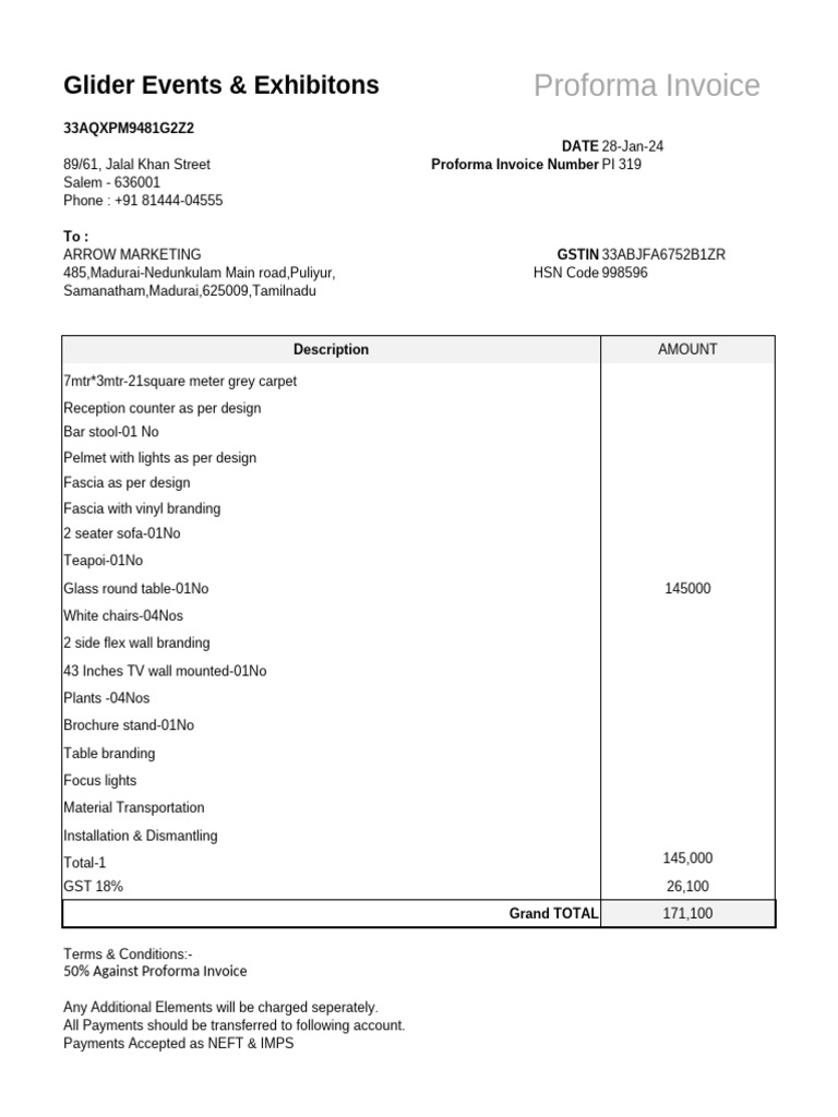 Glider Events Proforma Invoice Details | PDF