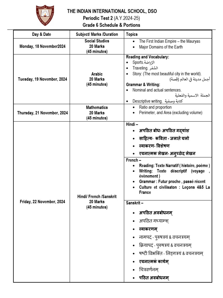 Grade 6 Periodic Test 2 Schedule 2024 | PDF | Linguistics