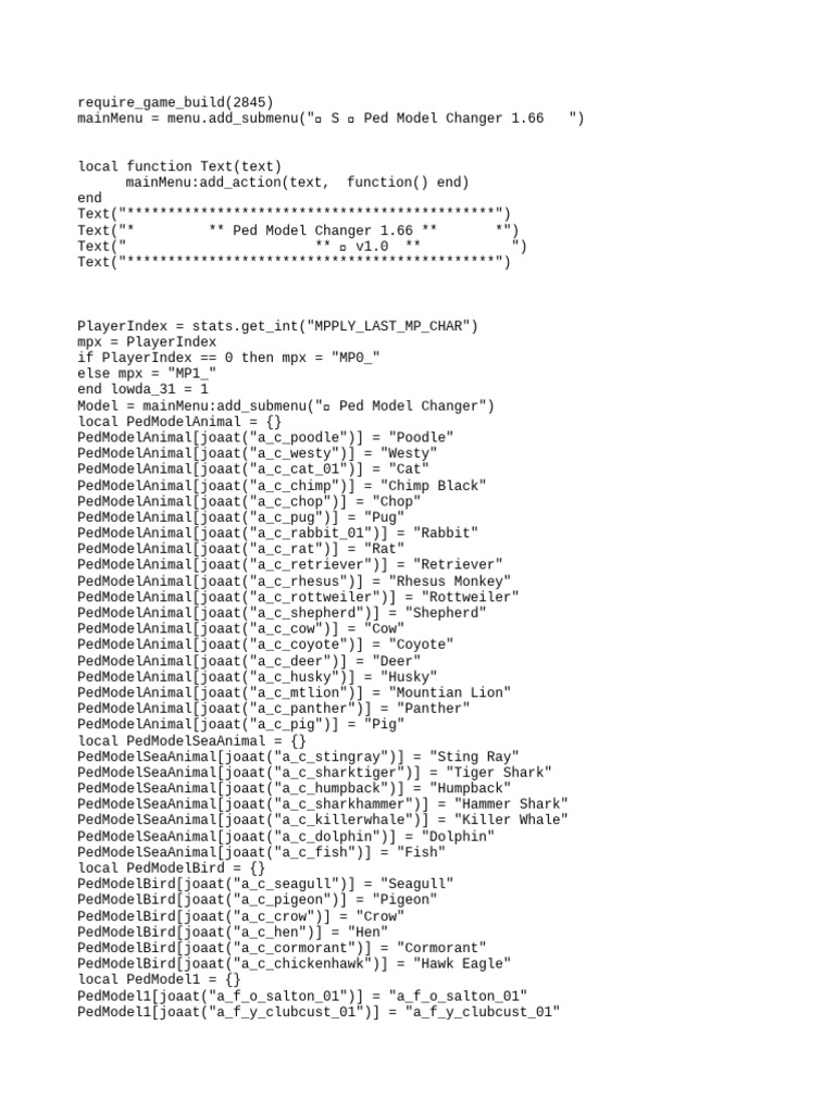 Ped Model Changer Script 1.66 | PDF | Cetaceans | Biology