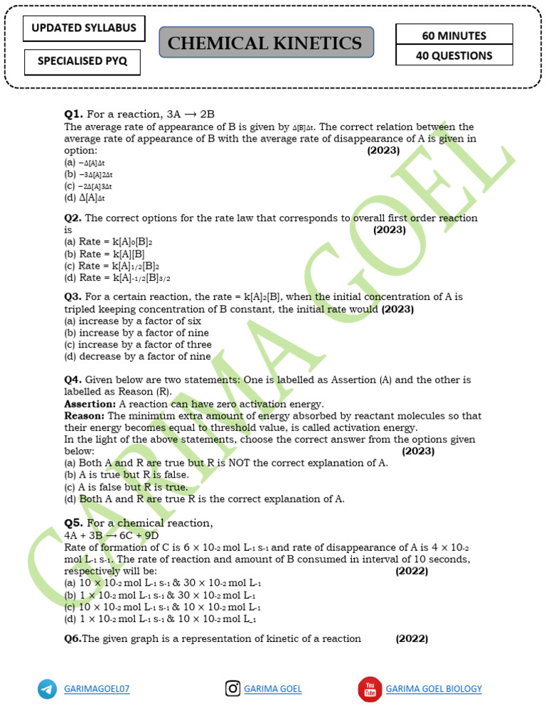 Chemical Kinetics Exam Questions | PDF | Reaction Rate | Activation Energy