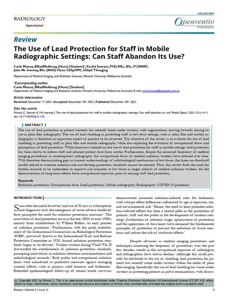 The Use of Lead Protection for Staff in Mobile Radiographic Settings ...