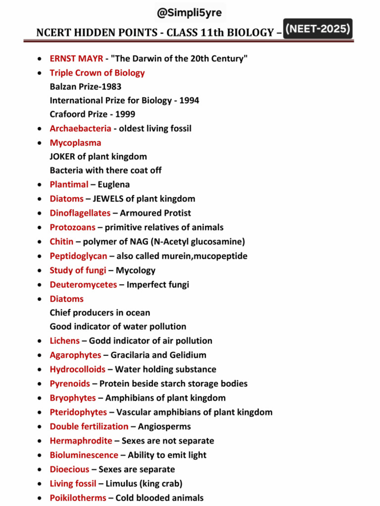NCERT Hidden Points & Flashcards Bio | PDF